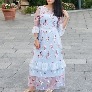Net embroidered dress in purple, size S